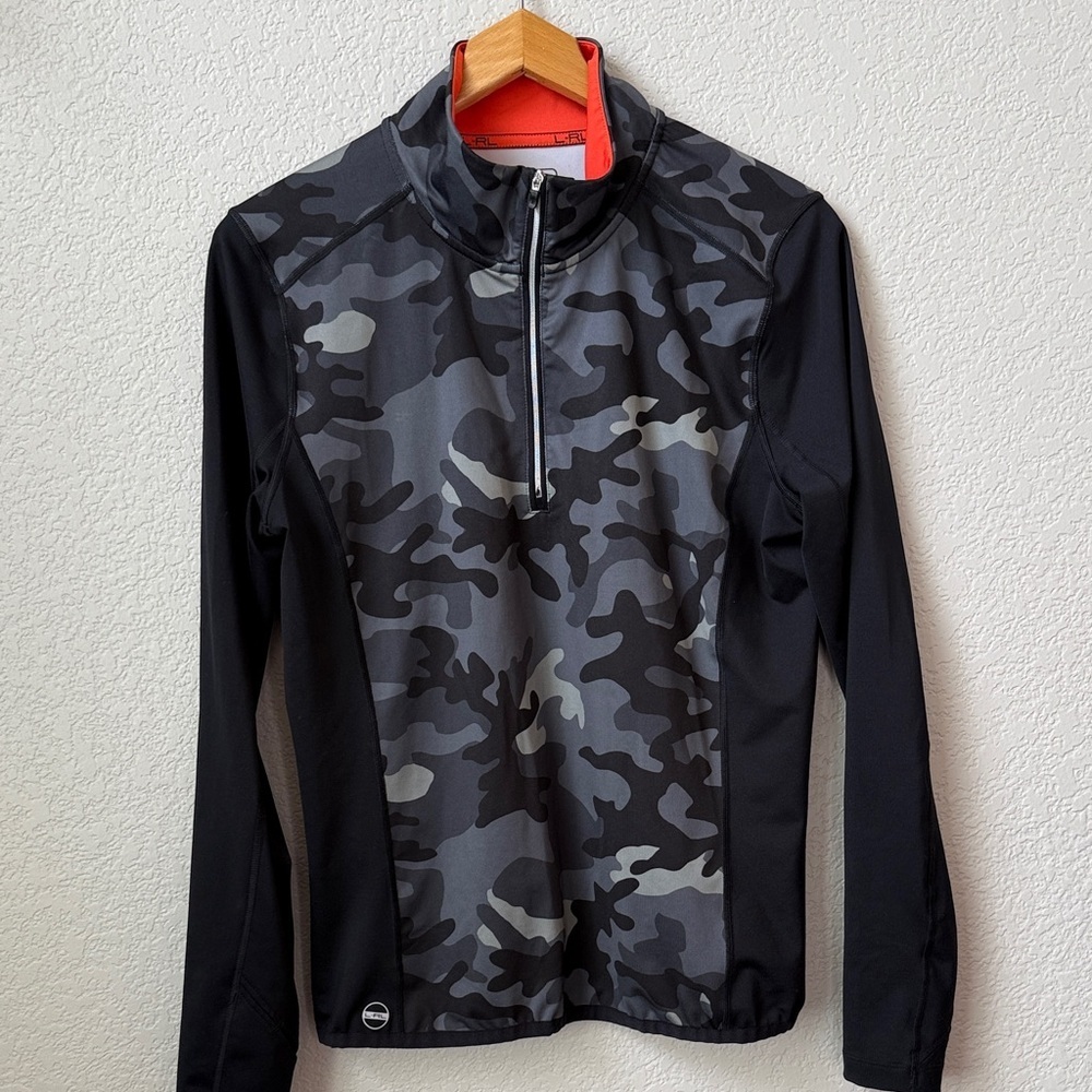 Lauren Ralph Lauren Quarter Zip Long Sleeve Athletic Camo Black Orange Large - Picture 2 of 8